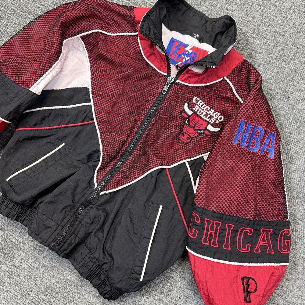 Pro Player Chicago Bulls Windbreaker Youth Medium Vintage 90s NBA Mesh Full Zip
